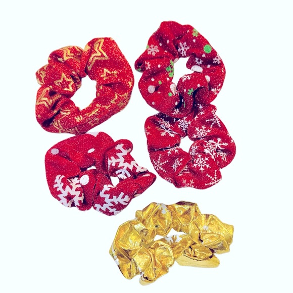 5 Pc Red and Gold Christmas Scrunchies - Picture 1 of 2